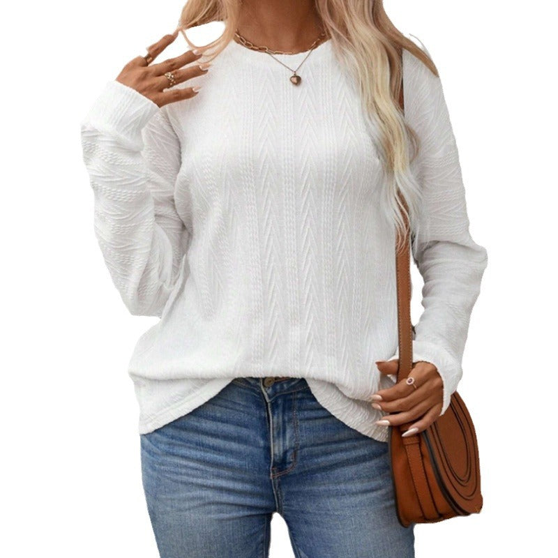 Autumn European And American Simple Round Neck Pullover Knitted Top Long Sleeve