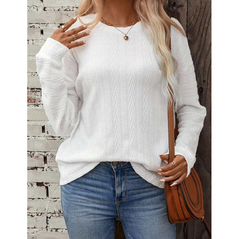 Autumn European And American Simple Round Neck Pullover Knitted Top Long Sleeve