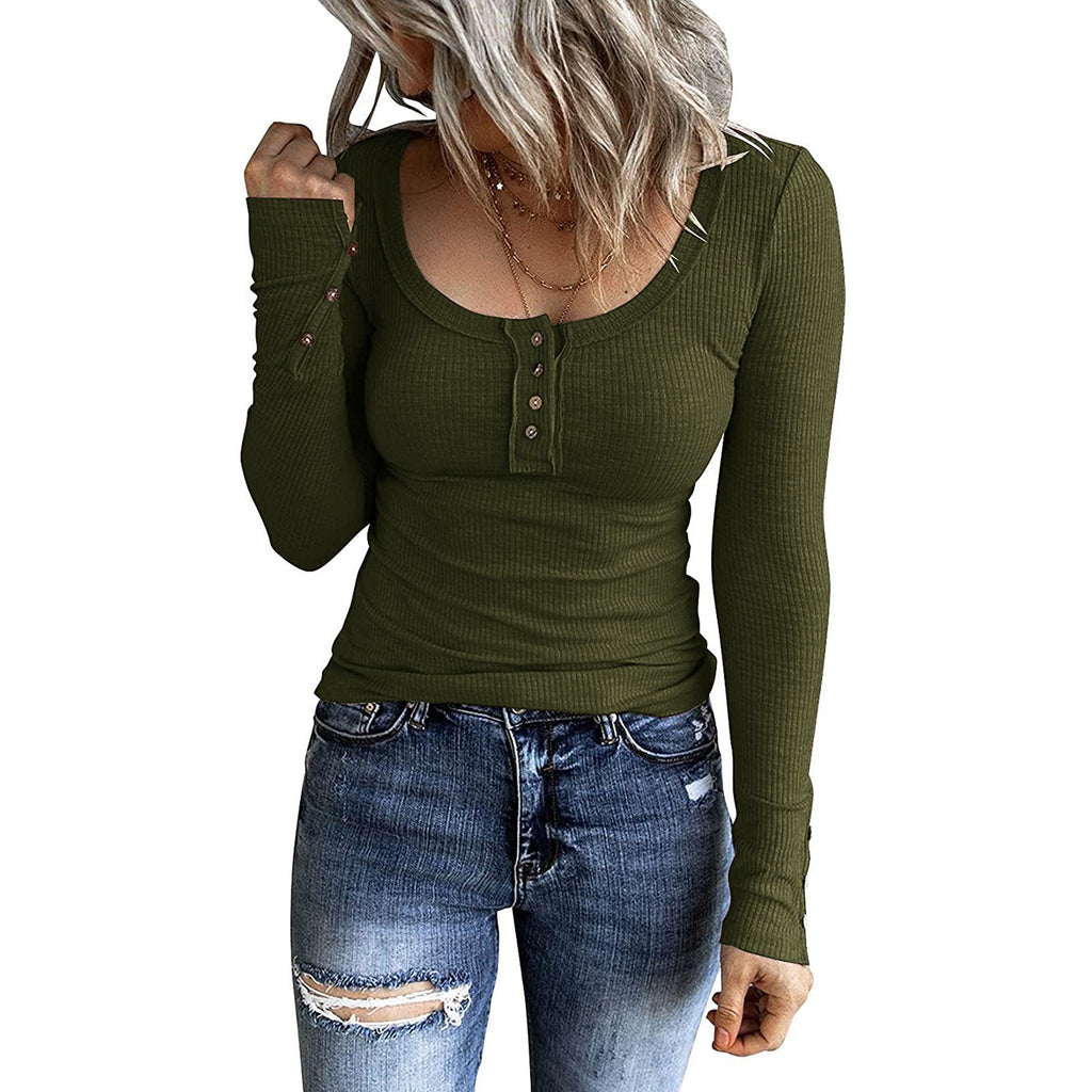 Women's Button Vest Color V-neck Long Sleeve Top