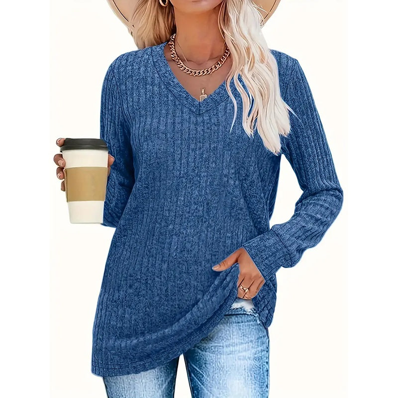 3 Pack Womens Long Sleeve Shirts V Neck Tunic Tops Loose Fit Lightweight Basic Casual Fall Clothes