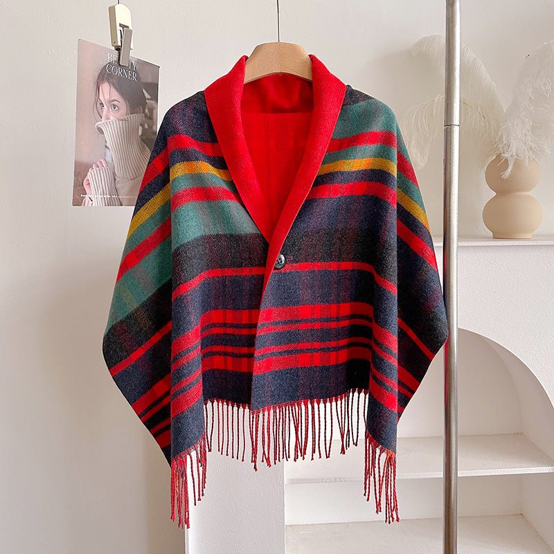 Tassel Wool Cloak Double-sided Shawl Multi-functional Warm Scarf
