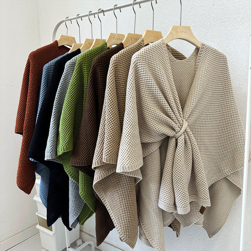 Women's Large-size Long High-grade Knitted Cashmere Shawl With Buckle