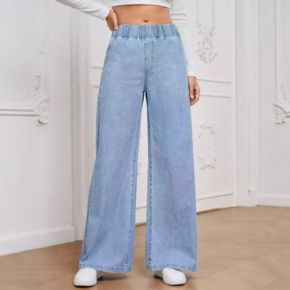 Wide-leg Plus Size Light Blue Washed Straight